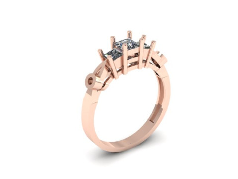 3 stones princess cut engagement ring 3D Model
