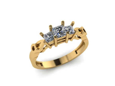 3 stones princess cut engagement ring 3D Model