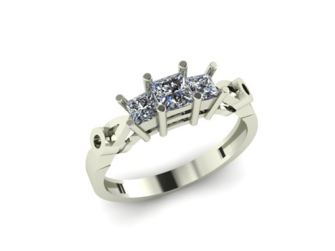 3 stones princess cut engagement ring 3D Model