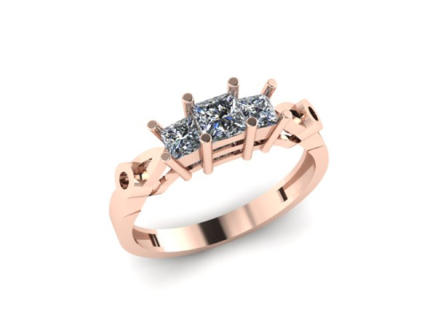 3 stones princess cut engagement ring 3D Model