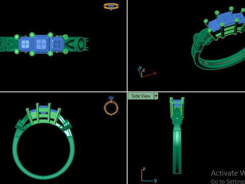 3 stones princess cut engagement ring 3D Model