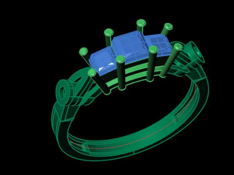 3 stones princess cut engagement ring 3D Model