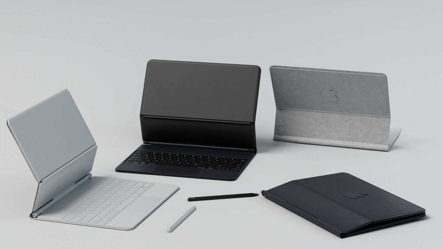 Apple ipad 2021 with cover keyboard and pencil 3D Model .c4d .max .obj .3ds .fbx .stl .blend 