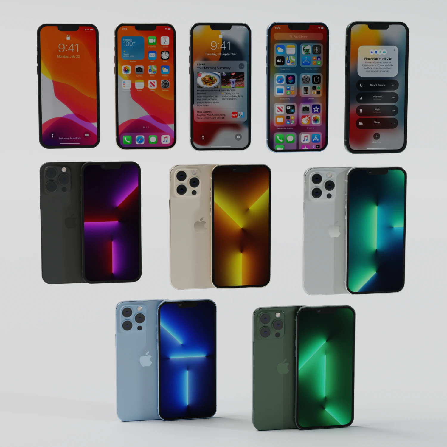 Iphone 13 mobile phone All versions 3D Model .c4d .max .obj .3ds .fbx .stl .blend 