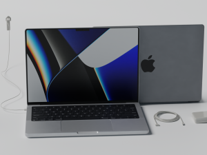 MacBook Pro 2022 with Power Adapter and Cable 3Dモデル