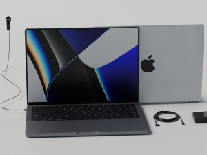 MacBook Pro 2022 with Power Adapter and Cable 3Dモデル