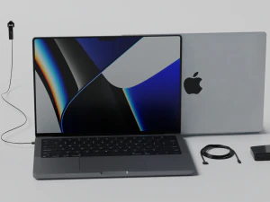 MacBook Pro 2022 with Power Adapter and Cable 3D Model