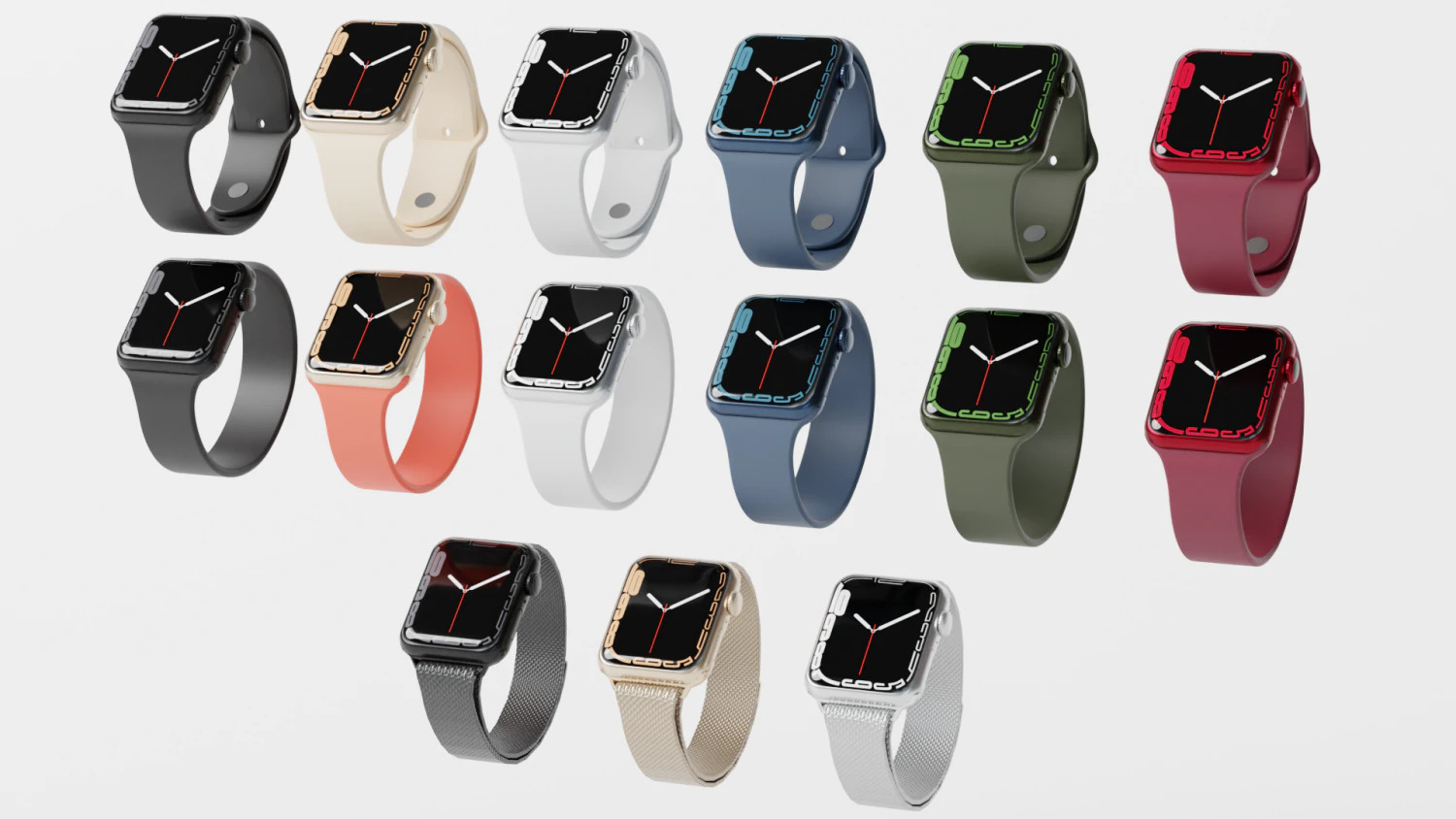 Apple watch collection all colors 3D Model .c4d .max .obj .3ds .fbx .stl .blend 