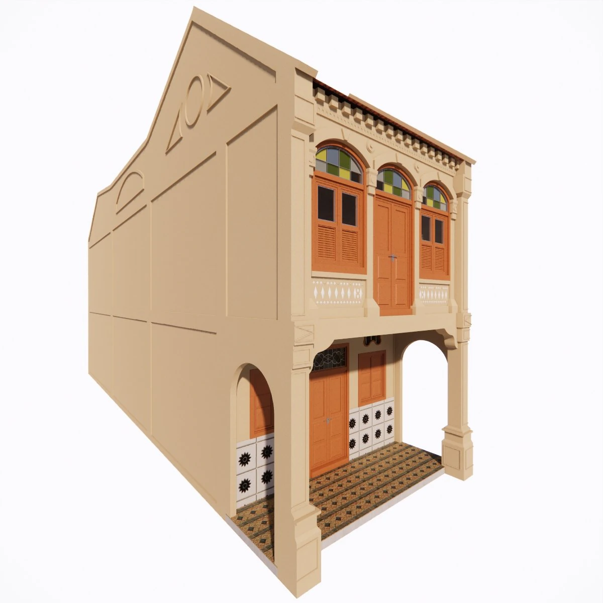 Malaysia Shophouse 1850 3D Model .c4d .max .obj .3ds .fbx .stl .blend 