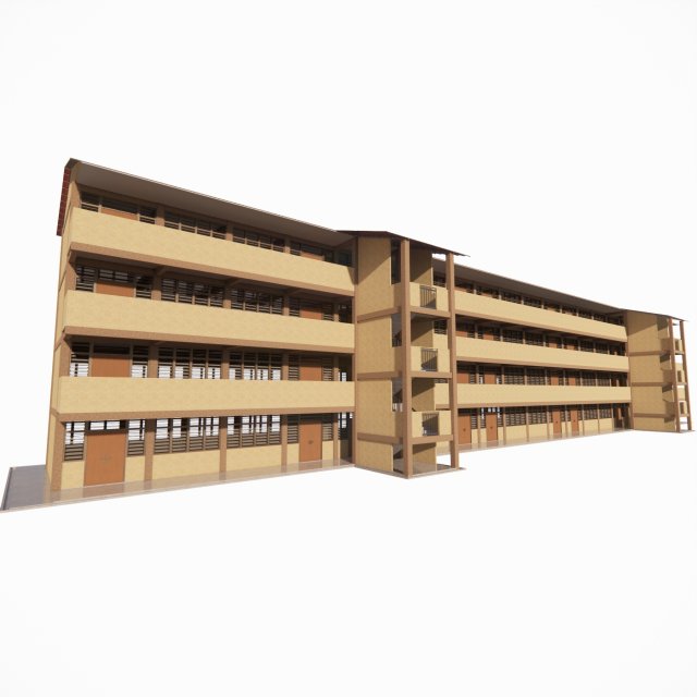 Malaysia School Building 4 floor 3D Model .c4d .max .obj .3ds .fbx .stl .blend 