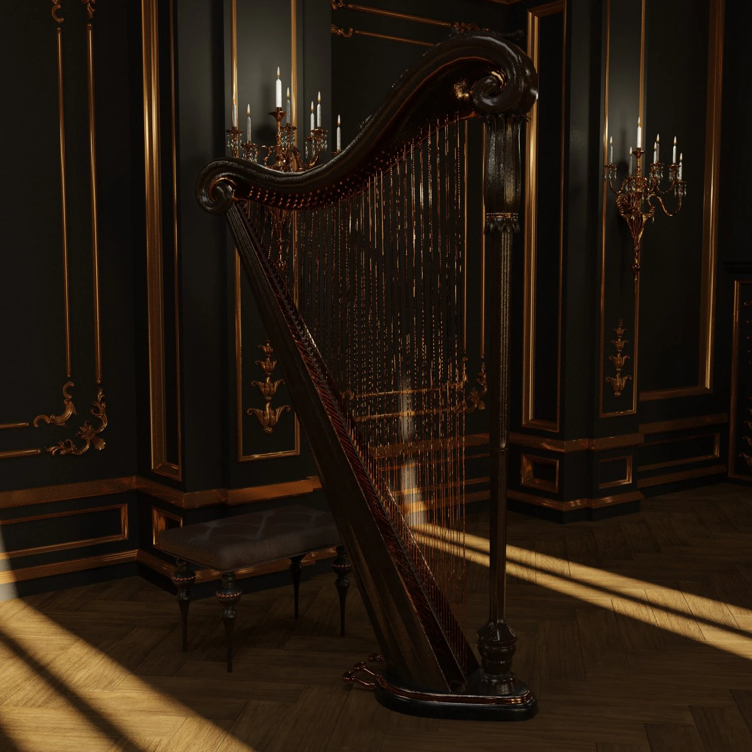 Harp 3D Model .c4d .max .obj .3ds .fbx .stl .blend