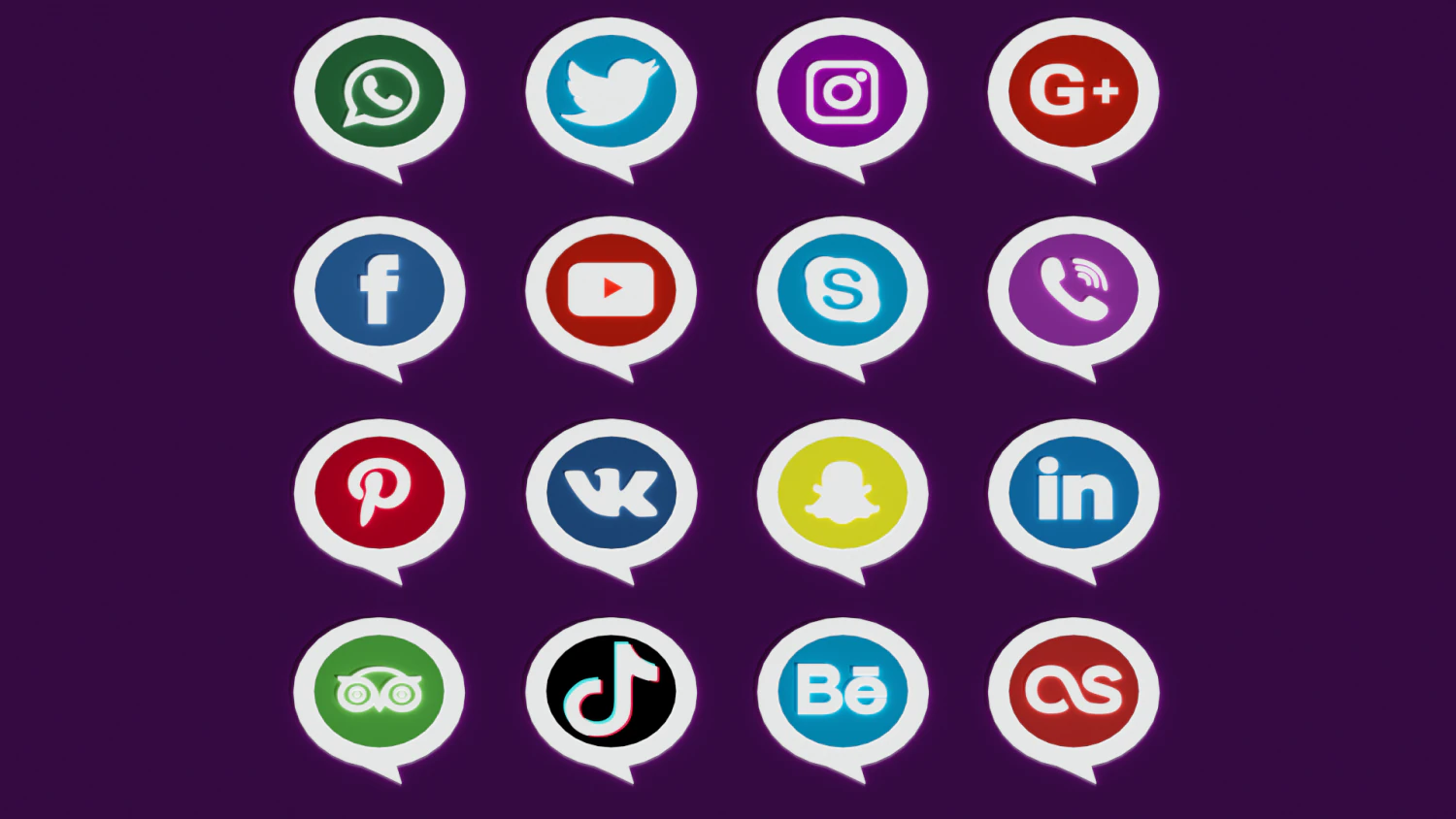 Social media logos of 16 famous companies 3D Model .c4d .max .obj .3ds .fbx .stl .blend 