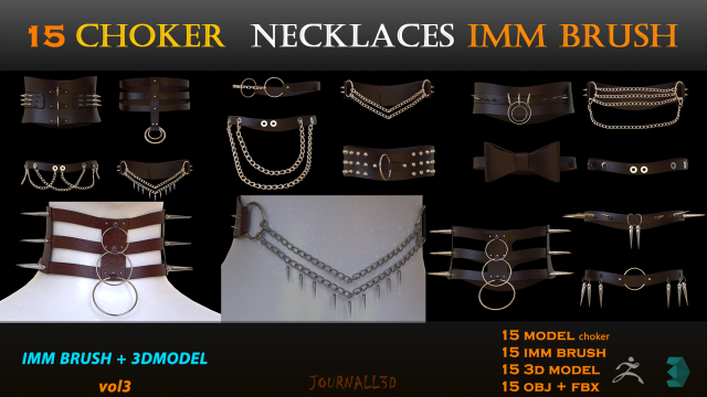 15choker necklace imm brush vlo3 Modello 3D .c4d .max .obj .3ds .fbx .stl .blend 