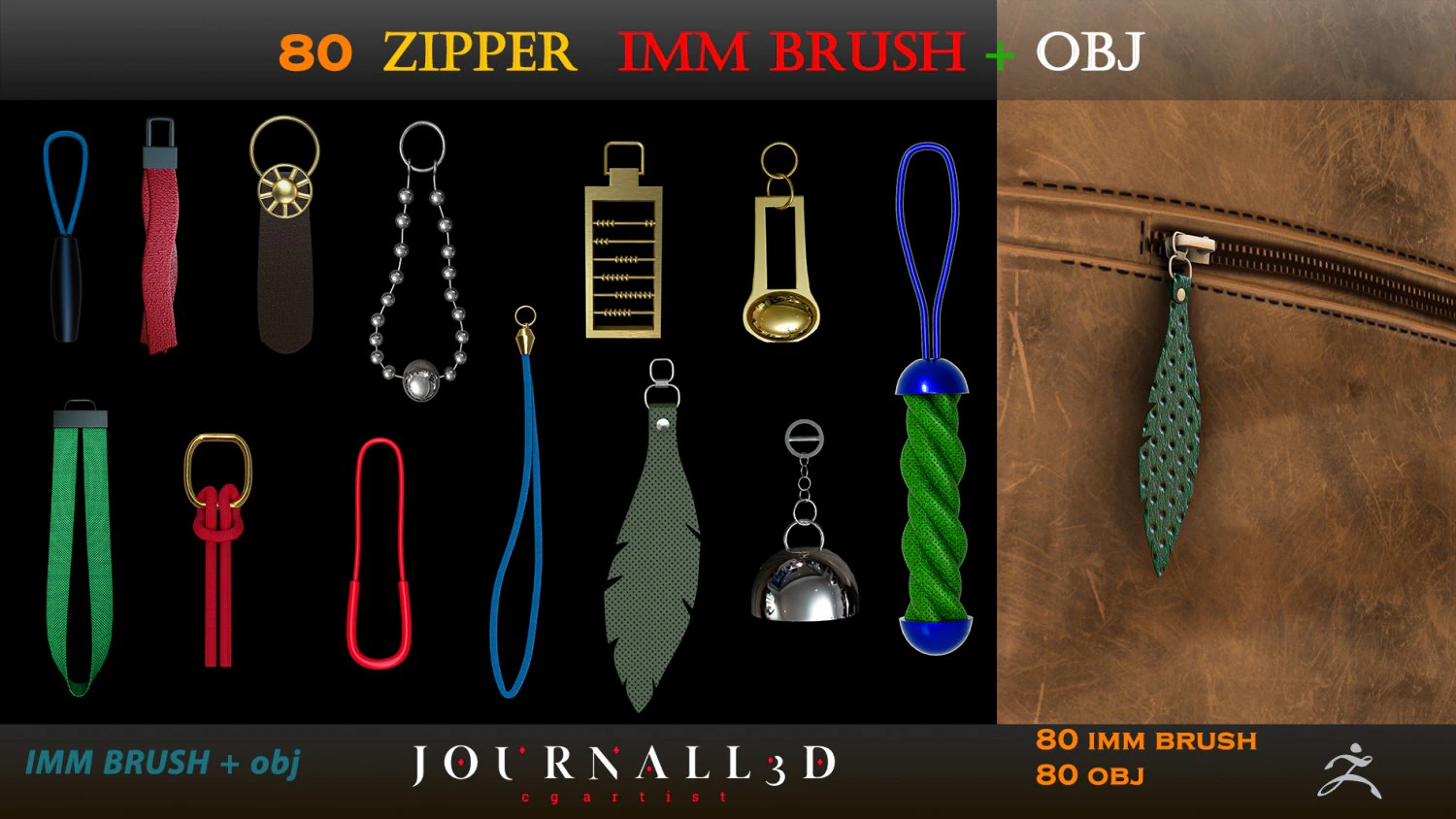 80 Zipper IMM Brush 3D Model .c4d .max .obj .3ds .fbx .stl .blend 