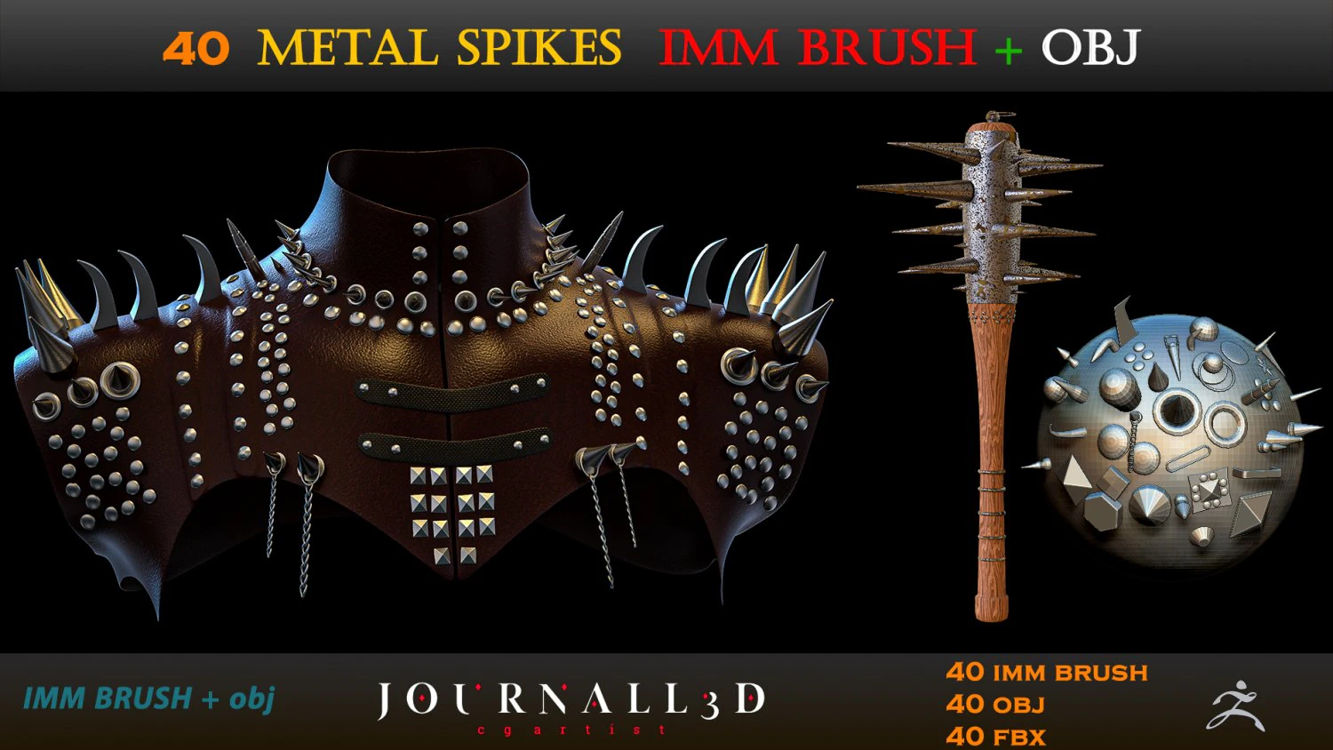 40 metal spikes IMM BRUSH obj 3D Model .c4d .max .obj .3ds .fbx .stl .blend 