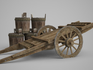 Ancient wooden hand cart Modelo 3D