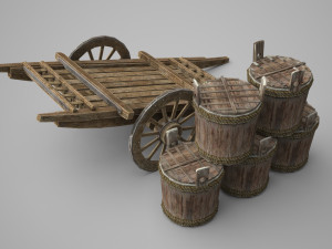 Ancient wooden hand cart Modelo 3D