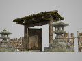 Ancient Asian wooden gate fence 3D Модель