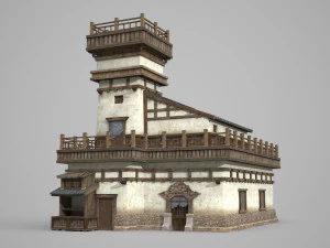 Asiatisches Volkshausladen-Gasthaus mit antiker Architektur 3D Modell