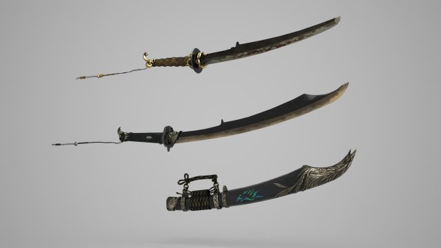 Ancient Asian equipment double sabres 3D 模型 .c4d .max .obj .3ds .fbx .stl .blend 