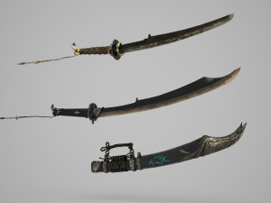 Ancient Asian equipment double sabres Model 3D