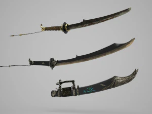 Sabres doubles d'&eacute;quipement asiatique ancien Modèle 3D