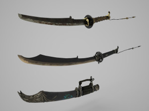 Ancient Asian equipment double sabres 3D 模型