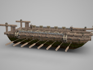 Ancient Asian troop carrying wooden ships 3D Model