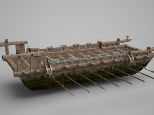 Ancient Asian troop carrying wooden ships 3D Model