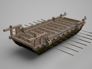 Ancient Asian troop carrying wooden ships 3D Model
