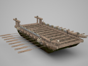 Ancient Asian troop carrying wooden ships 3D Model