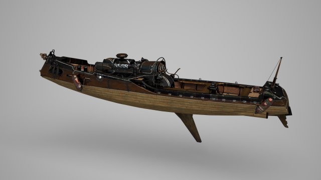 Vintage Steam Age style speedboat 3D Model .c4d .max .obj .3ds .fbx .stl .blend 