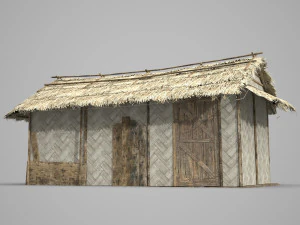Piccolo cottage dal tetto di paglia dall'architettura moderna Modello 3D