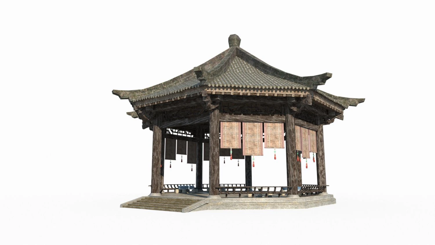 The Great Pavilion of ancient Asian architecture 3D Model .c4d .max .obj .3ds .fbx .stl .blend 