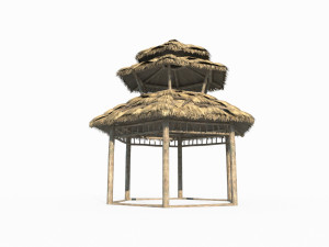 Ancient Asian architecture thatched pavilions Model 3D