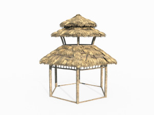 Ancient Asian architecture thatched pavilions Model 3D
