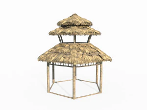 Ancient Asian architecture thatched pavilions 3D Model
