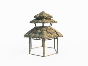 Ancient Asian architecture thatched pavilions Model 3D