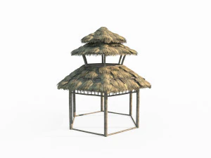 Ancient Asian architecture thatched pavilions 3D Model