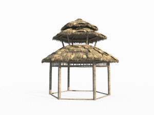 Ancient Asian architecture thatched pavilions Model 3D