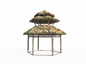 Ancient Asian architecture thatched pavilions 3D Model