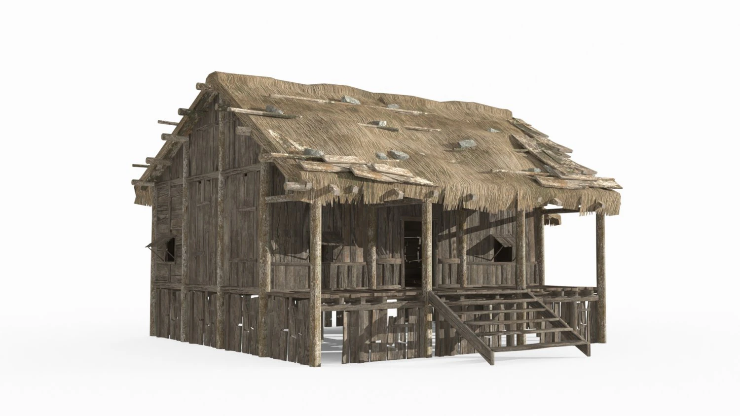 Ancient Asian Thatched Cottage 3D Model .c4d .max .obj .3ds .fbx .stl .blend
