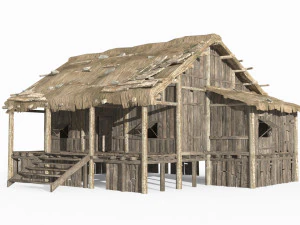 Ancient Asian Thatched Cottage 3D Model
