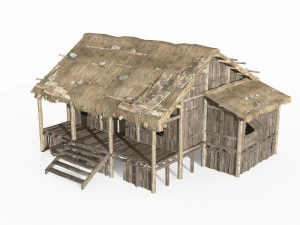 Ancient Asian Thatched Cottage 3D Model