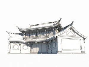 Asian ancient architecture inn 3D Model