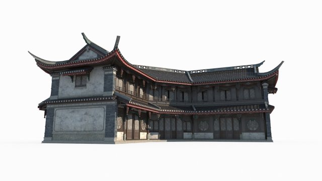 Big store of ancient Asian architecture Model 3D .c4d .max .obj .3ds .fbx .stl .blend 