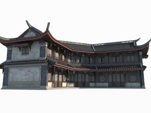 Big store of ancient Asian architecture Modelo 3D