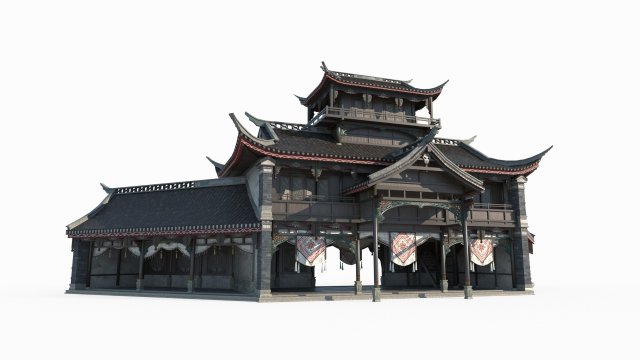 Asian ancient architecture big room shop 3Dモデル .c4d .max .obj .3ds .fbx .stl .blend 