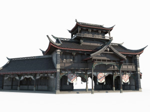 Asian ancient architecture big room shop 3Dモデル