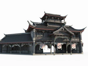 Asian ancient architecture big room shop 3D Model